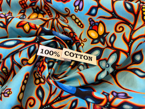 Turquoise Floral Ojibway Print.   100% Cotton.  1/4 Metre Price