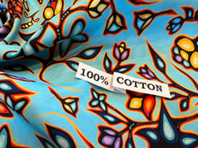 Load image into Gallery viewer, Turquoise Floral Ojibway Print.   100% Cotton.  1/4 Metre Price
