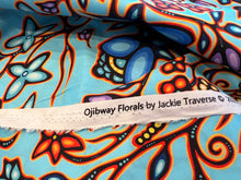 Load image into Gallery viewer, Turquoise Floral Ojibway Print.   100% Cotton.  1/4 Metre Price