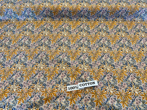 Yellow & Blue Floral and Thistles Print.   100% Cotton.  1/4 Metre Price