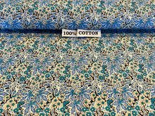 Load image into Gallery viewer, Shades of Blue Floral and Thistles Print.   100% Cotton.  1/4 Metre Price