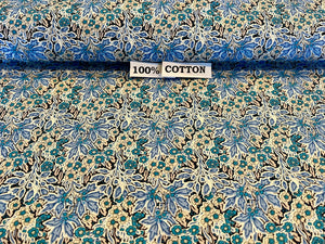 Shades of Blue Floral and Thistles Print.   100% Cotton.  1/4 Metre Price