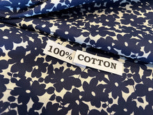 Load image into Gallery viewer, Navy Blue Daisies on Ivory Print.   100% Cotton.  1/4 Metre Price