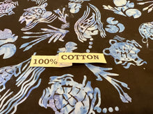 Load image into Gallery viewer, Black &amp; Indigo Turtle Batik   100% Cotton.  1/4 Metre Price