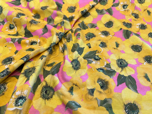 Yellow Floral on  two way stretch 95% Cotton 5% Elastane.  1/4 Metre Price