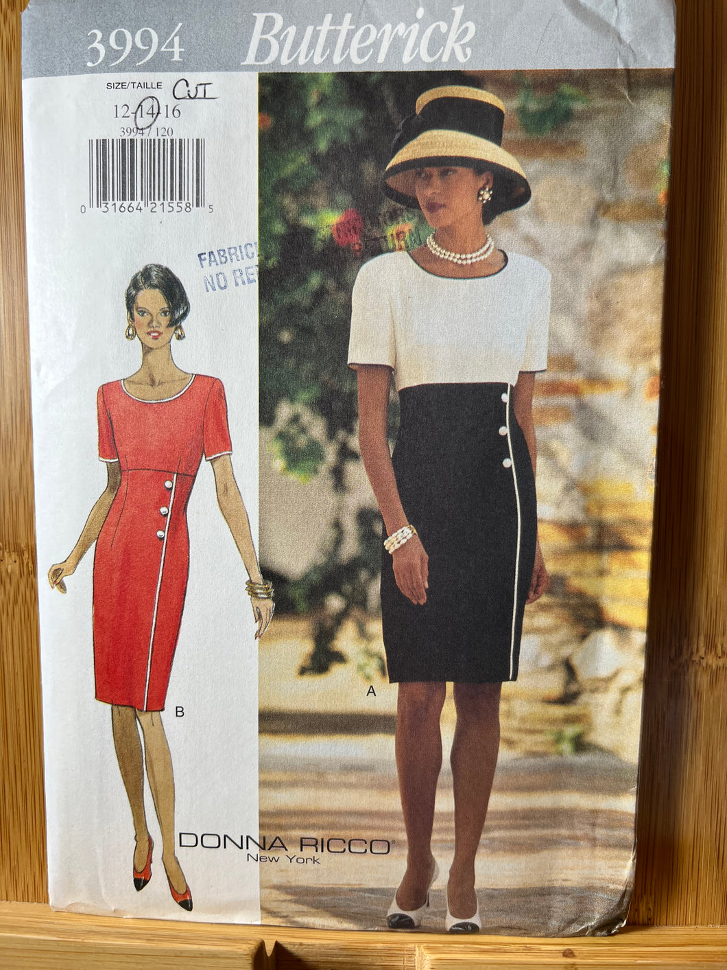 Butterick Sewing Pattern #3994 12-14-16 Cut Size 14
