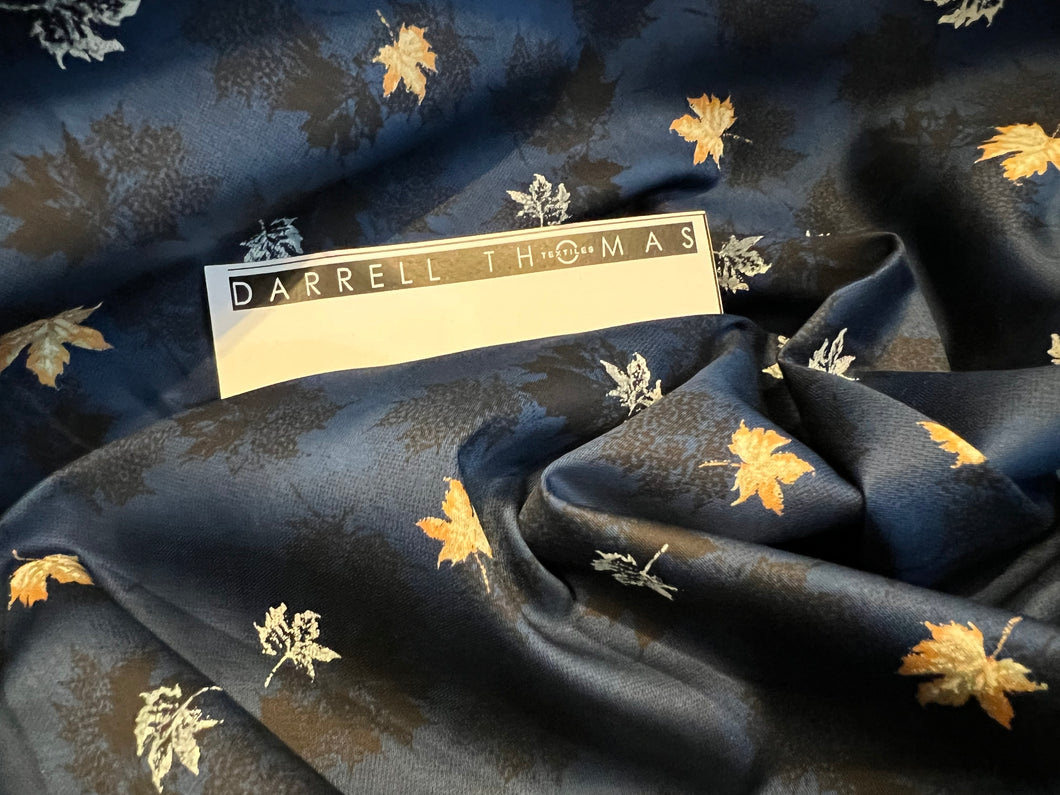 Royal Blue & Gold Canadian Maple Leaf Shirting 100% Cotton   1/4 Metre Price