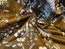 Load image into Gallery viewer, Moss Brown Floral Garden 95% Cotton 5% Elastane.   1/4 Metre Price