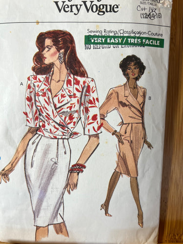 Vintage Vogue Sewing Pattern #7514  Size 12-14-16 Cut Size 14