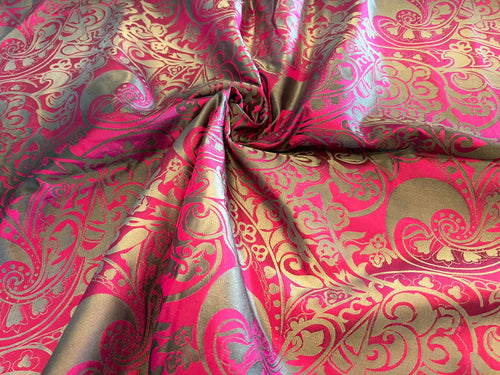 #1190 Silver & Fuchsia 100% Silk Taffeta Remnant