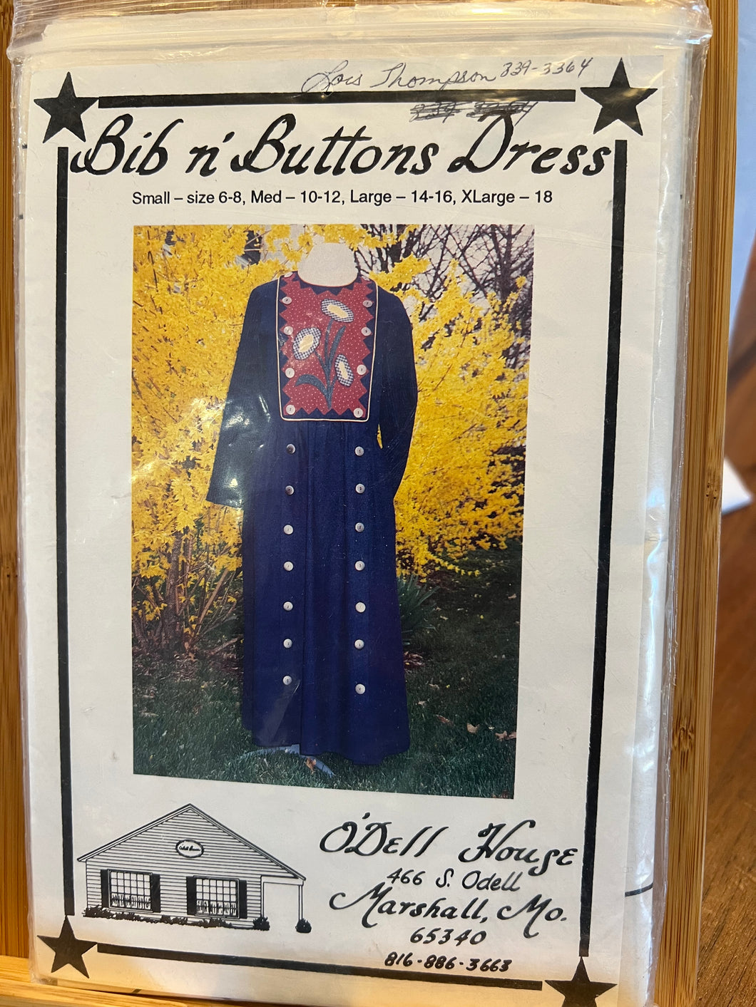 Bib N Buttons Dress Sewing Pattern Size Small - Xlarge