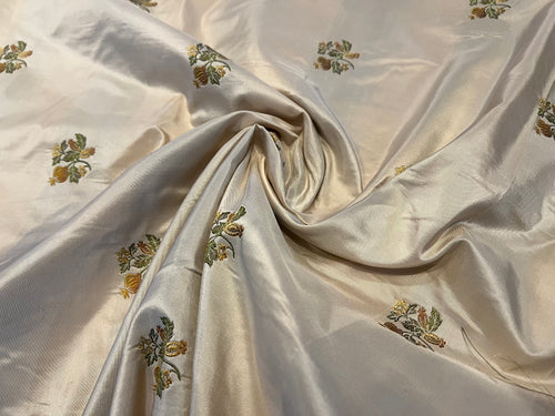 #1194 Floral 100% SilkTaffeta  Embroidery Remnant