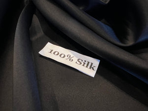Ebony Black 100% Silk Charmeuse.  1/4 Metre Price