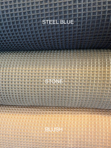 Steel Blue 100% Organic Cotton Waffle.    1/4 Metre Price