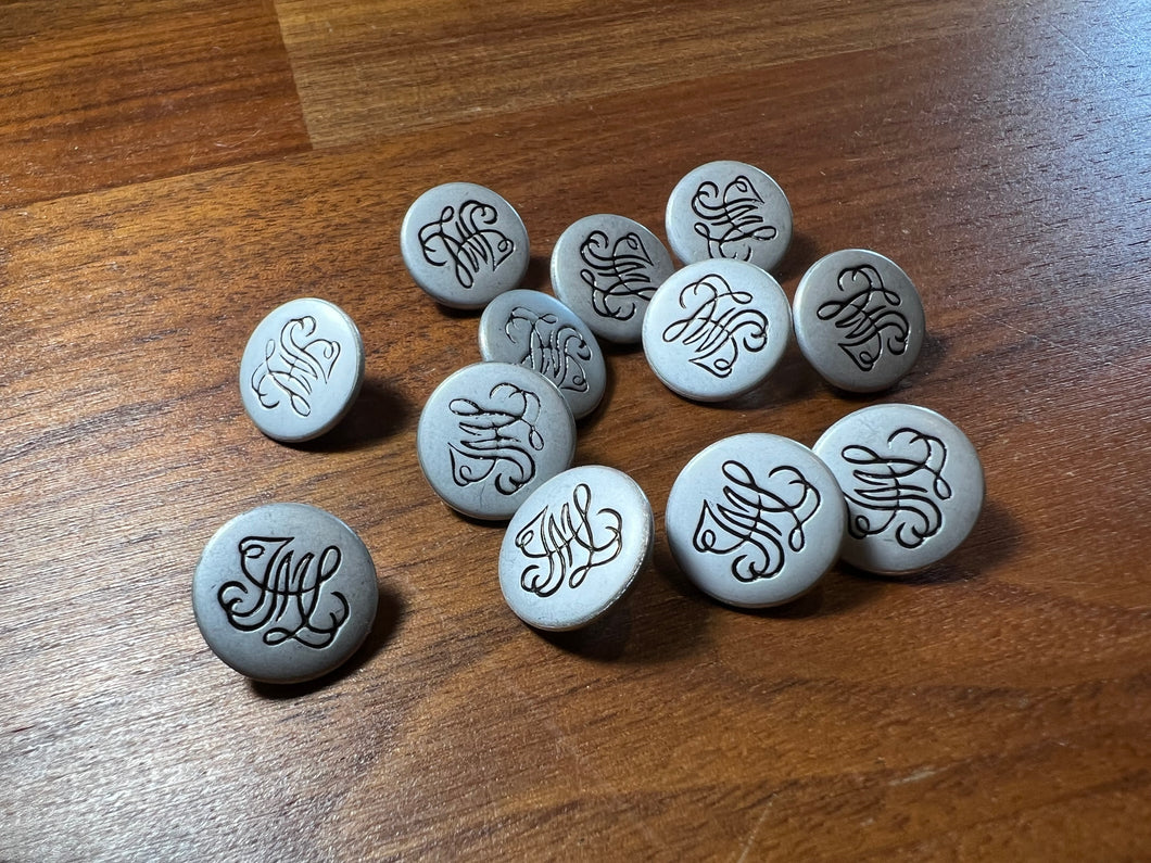 Monogram Silver Metal Button Blowout    Price for 12 buttons