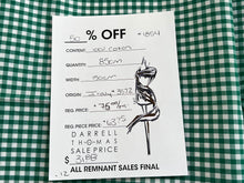 Load image into Gallery viewer, #1854 Green Gingham Italian 100% Cotton Shirting Remnant