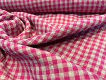 Load image into Gallery viewer, Fuchsia Gingham Lightweight 100% Linen.   1/4 Metre Price