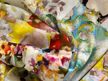 Load image into Gallery viewer, #1763  Multi-coloured patchwork floral Italian 85% Viscose 15% Linen Remnants