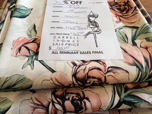 #1545 Designer Green White & Pink Roses Silk Remnants  4x  Available