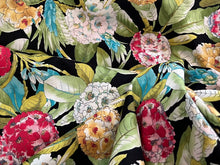 Load image into Gallery viewer, Designer Black Abstract Hydrangea Floral 100% Cotton.       1/4 Metre Price