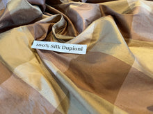 Load image into Gallery viewer, Shades of Gold Check 100% Dupioni silk.  1/4 Metre Price