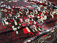 Load image into Gallery viewer, #1057 Black Red &amp; White modern geometric 95% Cotton 5% Elastane two way stretch  Remnant