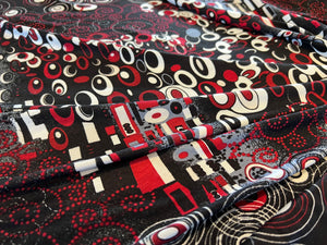 #1057 Black Red & White modern geometric 95% Cotton 5% Elastane two way stretch  Remnant