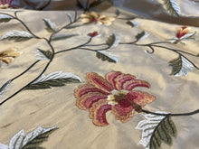 Load image into Gallery viewer, Flowers and Vines Embroidery on Gold 100% Dupioni silk.  1/4 Metre Price