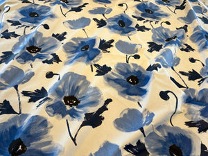 Designer Large Blue Poppy 100% Cotton 171,000 DR 75% off!! 1/4 Metre Price