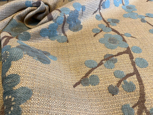 Gold & Turquoise Cherry Blossom Chenille Home Dec.    1/4 Metre Price