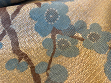 Load image into Gallery viewer, Gold &amp; Turquoise Cherry Blossom Chenille Home Dec.    1/4 Metre Price