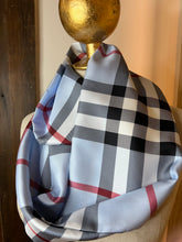 Load image into Gallery viewer, Designer Baby Blue 100% Silk Twill Check Scarf