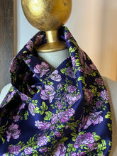 Load image into Gallery viewer, Designer Pink Roses on Purple Print 100% Silk Scarf