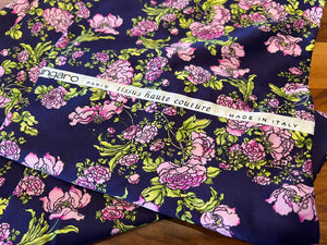 Designer Pink Roses on Purple Print 100% Silk Scarf
