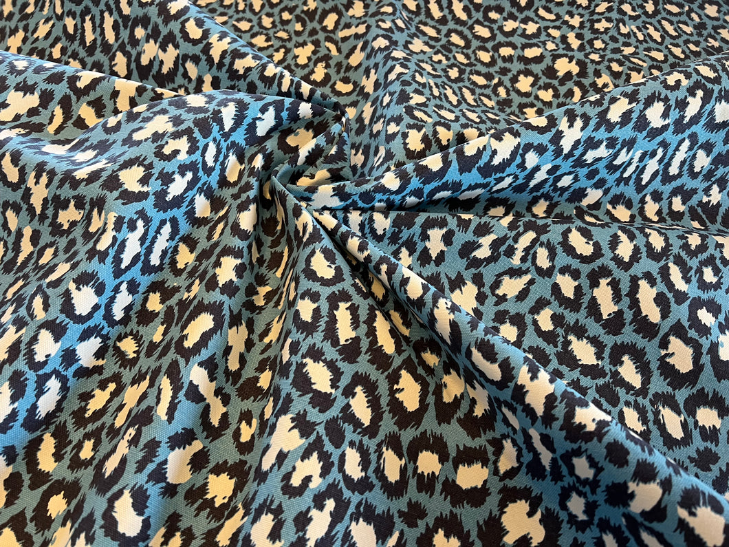 Designer Capri Blue Spotted Cat 100% Cotton 15,000 DR 75% off!! 1/4 Metre Price
