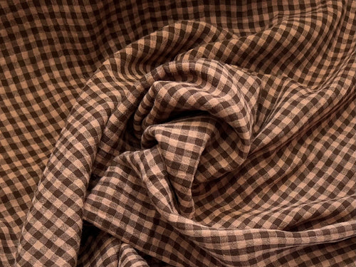 Brown & Tan Gingham 100% Cotton Double Gauze  1/4 Metre Price