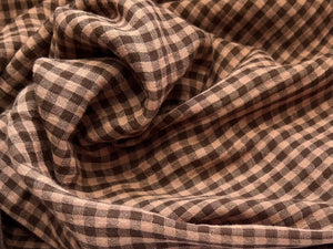 Brown & Tan Gingham 100% Cotton Double Gauze  1/4 Metre Price