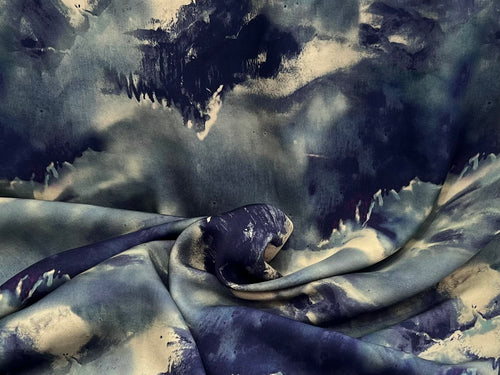 Viscose Denim Blue Landscapes    1/4 Metre Price