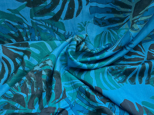 Lyocell Lagoon Blue Palms    1/4 Metre Price