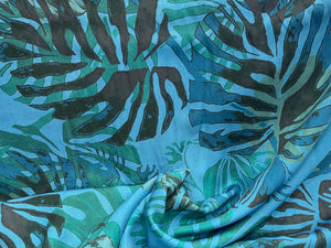 Lyocell Lagoon Blue Palms    1/4 Metre Price