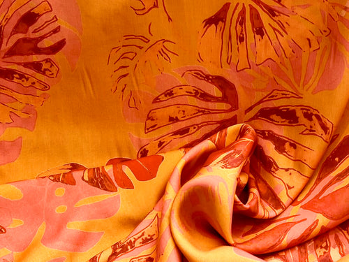 Lyocell Tangerine Sunset Palms    1/4 Metre Price
