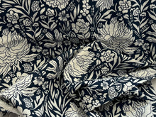 Load image into Gallery viewer, Navy &amp; White Floral 100% Cotton Matelasse.  1/4 Metre Price