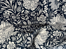 Load image into Gallery viewer, Navy &amp; White Floral 100% Cotton Matelasse.  1/4 Metre Price