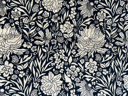 Navy & White Floral 100% Cotton Matelasse.  1/4 Metre Price