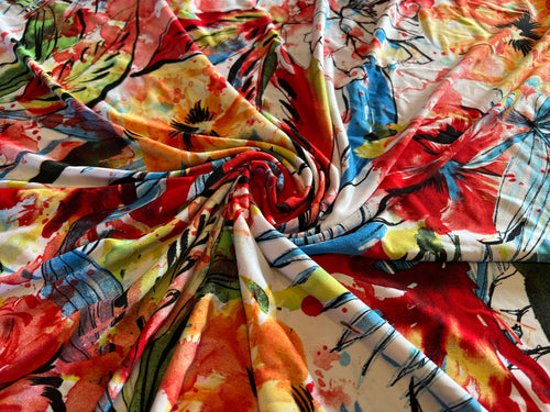 #1067 Neon Tropical Print  95% Poly 5% Elastane two way stretch  Remnant