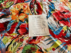 #1067 Neon Tropical Print  95% Poly 5% Elastane two way stretch  Remnant