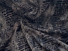 Load image into Gallery viewer, Black/Grey Leopard Flocked Stretch Mesh  95% Polyester 5% Spandex Knit    1/4 Meter price