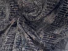 Load image into Gallery viewer, Black/Grey Leopard Flocked Stretch Mesh  95% Polyester 5% Spandex Knit    1/4 Meter price