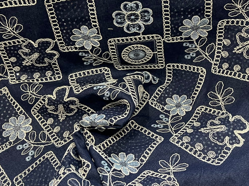 Embroidered Denim 98% Cotton 2% Spandex     1/4 Metre Price