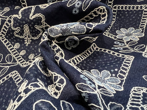 Embroidered Denim 98% Cotton 2% Spandex     1/4 Metre Price